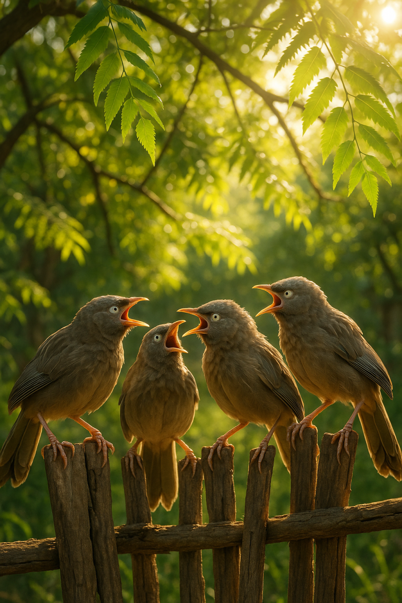 Babblers on Fence_