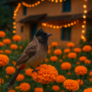 Bulbul In Marigold Garden