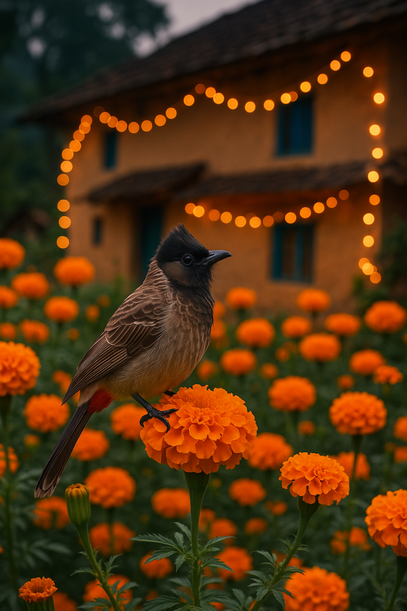 Bulbul in Marigold Garden_
