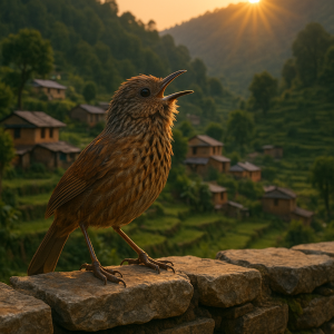 Spiny Babbler At Sunrise
