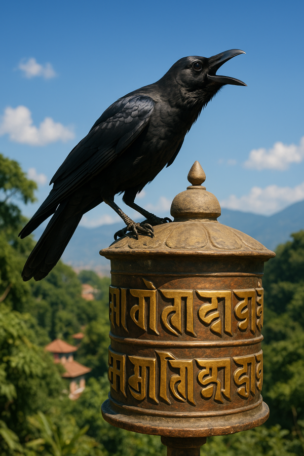Crow On Prayer Wheel