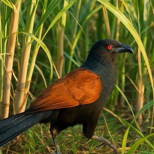 Greater Coucal In Sugarcane
