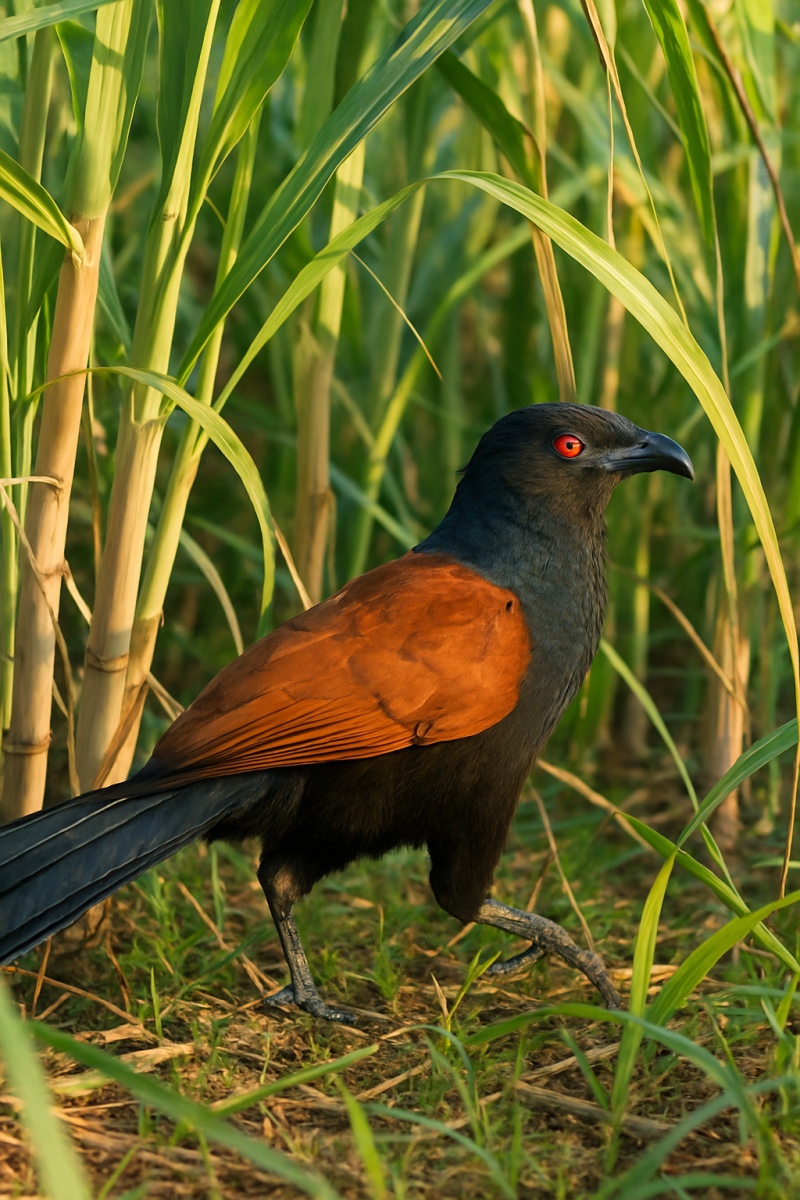 Greater Coucal in Sugarcane_