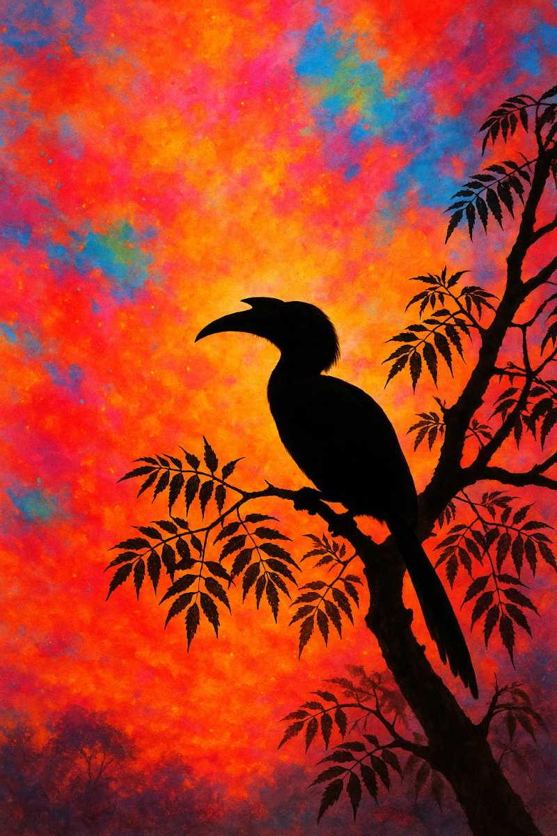 Indian Grey Hornbill Silhouette_