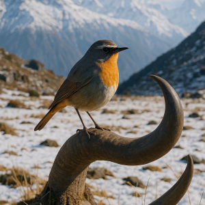 Himalayan Robin On Yak Horn