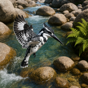 Pied Kingfisher In Flight
