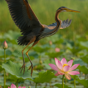 Heron Ascending Over Lotus