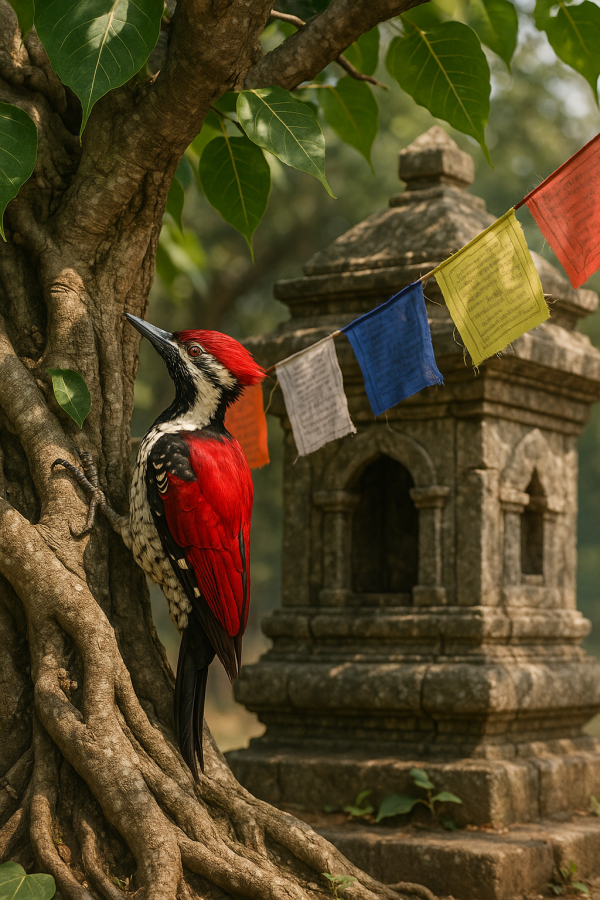 Woodpecker By Stone Shrine