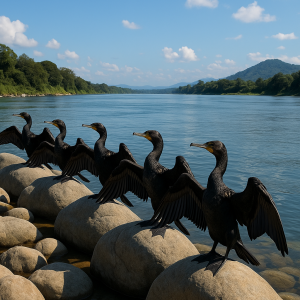 Cormorants On Assam River