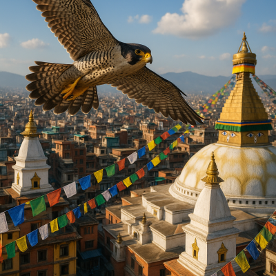 Falcon Over Kathmandu Skyline_