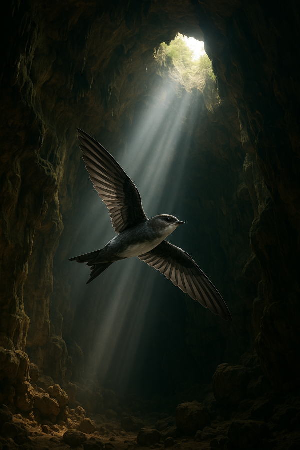 Swiftlet In Sunlit Cave