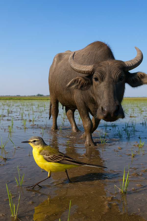 Wagtail And Buffalo Harmony