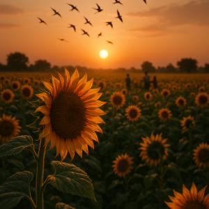 Sunset Over Sunflower Field