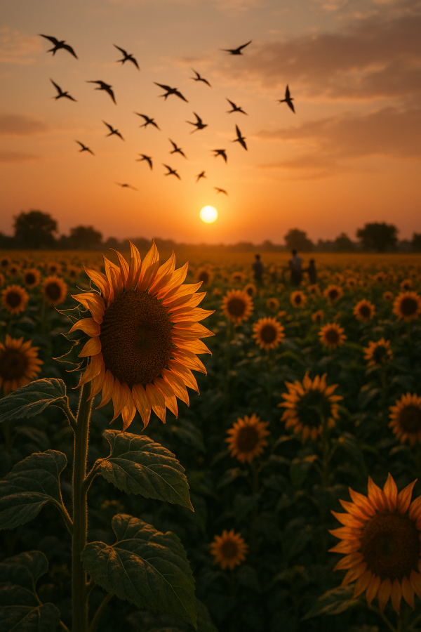 Sunset Over Sunflower Field_