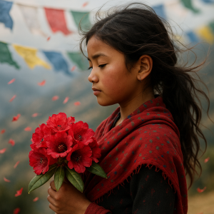 Nepali Girl With Rhododendrons