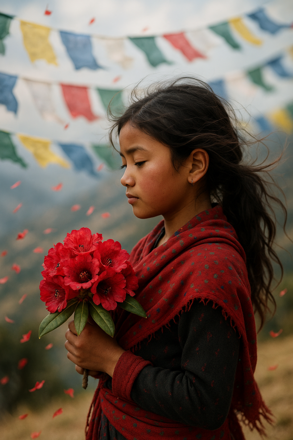 Nepali Girl With Rhododendrons