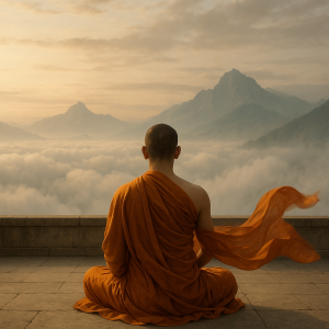 Monk Above Misty Peaks Simple