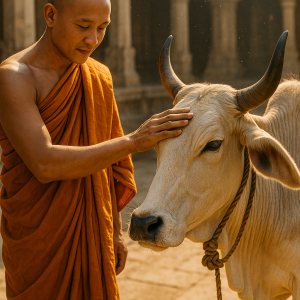 Monk Petting Sacred Cow Simple