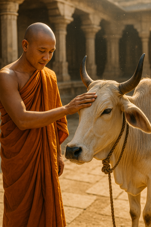 Monk Petting Sacred Cow Simple