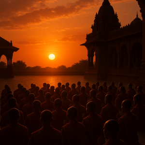 Monks At Sunset Simple