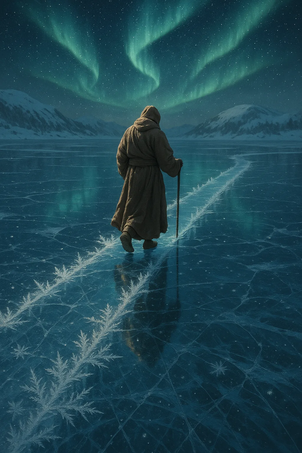 Monk on Ice Bridge wall art print for home decor
