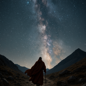 Monk Under Starry Sky Simple