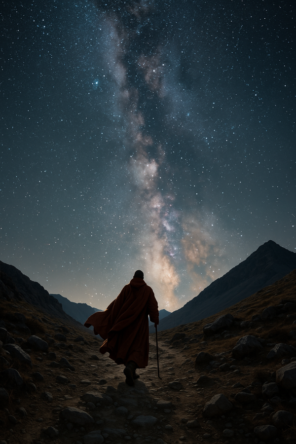 Monk Under Starry Sky Simple