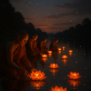 Monks Releasing Lanterns Simple