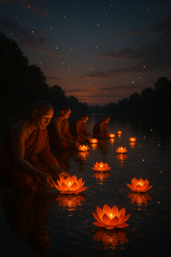 Monks Releasing Lanterns Simple