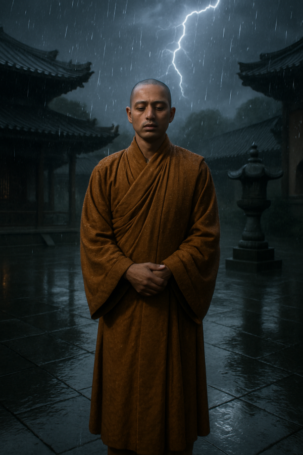Monk In Stormy Temple Simple