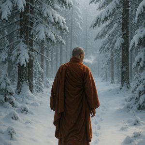 Monk In Snowy Forest Simple