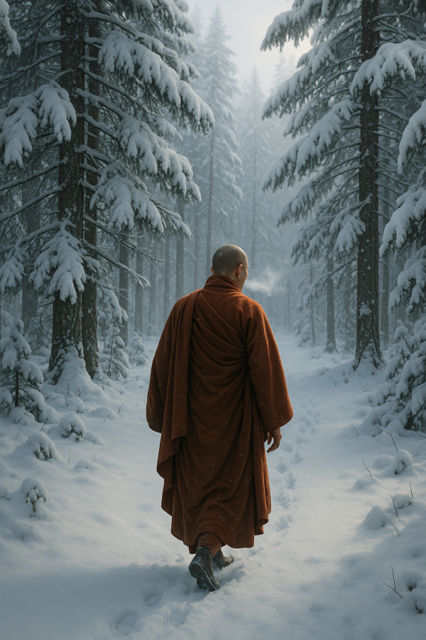 Monk In Snowy Forest Simple