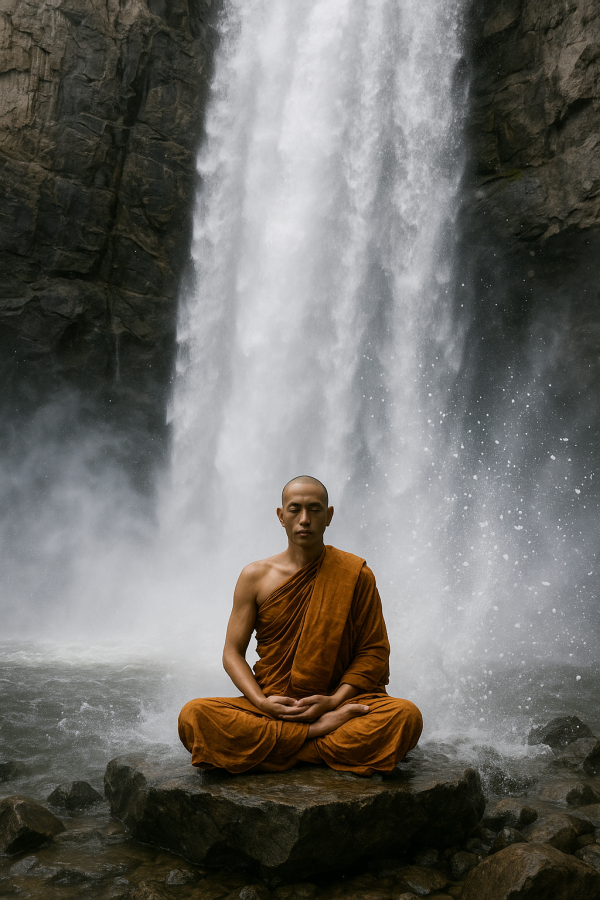 Monks Meditative Waterfall Simple