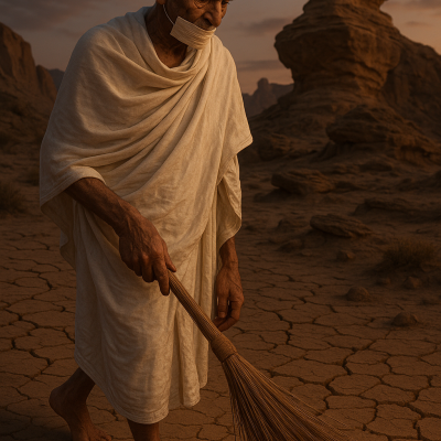 Monk Sweeping at Dusk_