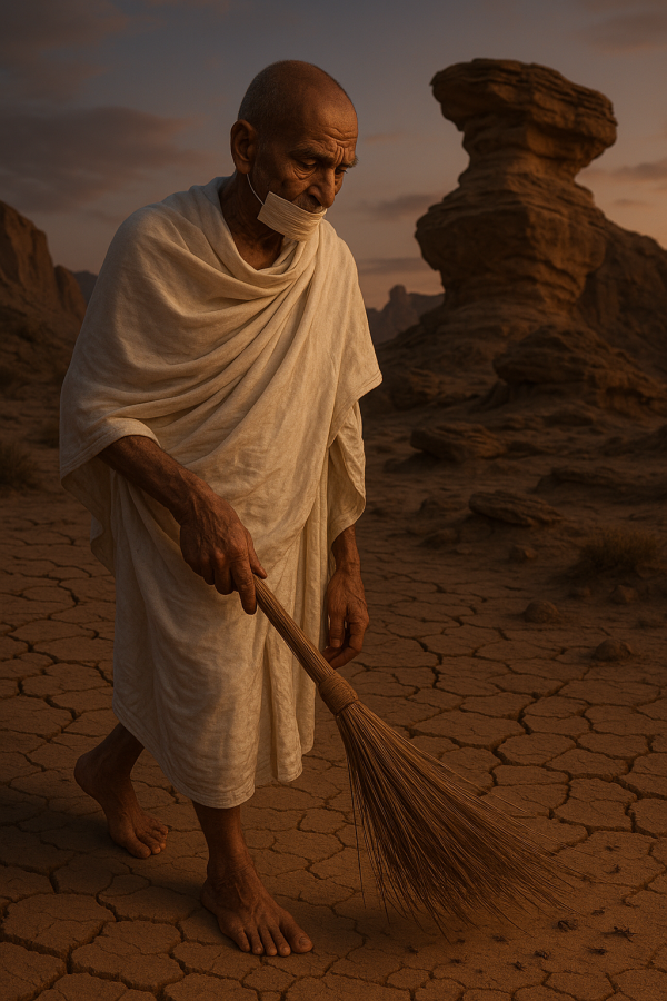 Monk Sweeping at Dusk_