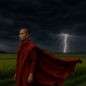Monk In Stormy Field Simple