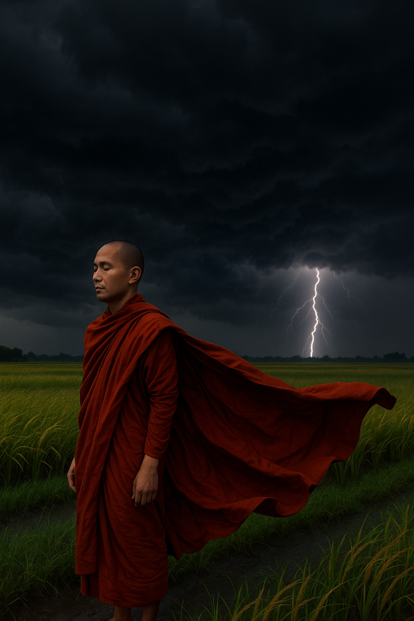 Monk In Stormy Field Simple