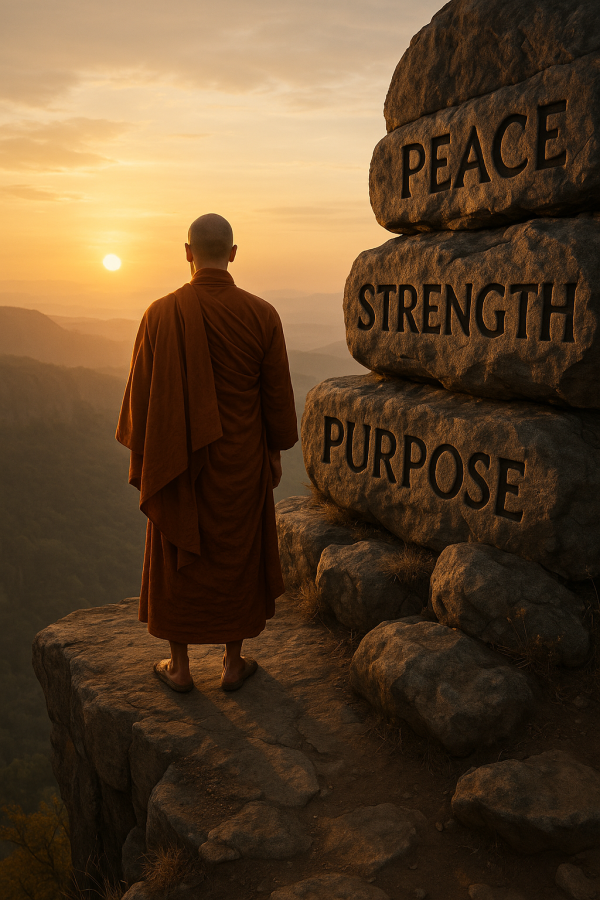 Monk At Sunrise Cliff Simple