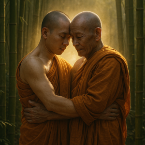 Monks Peaceful Embrace Simple