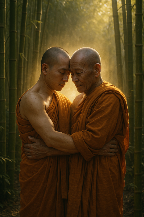 Monks Peaceful Embrace Simple