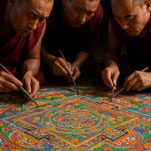 Monks Crafting Sand Mandala Simple