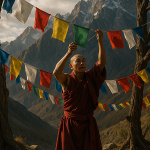 Monk With Prayer Flags Simple