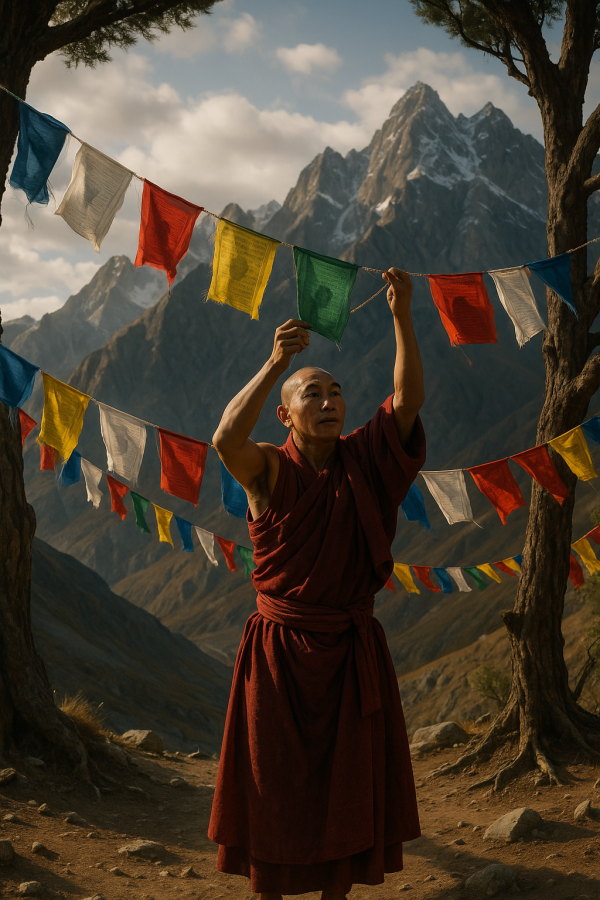 Monk With Prayer Flags Simple