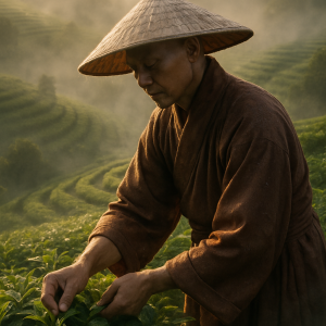 Monk Harvesting Tea