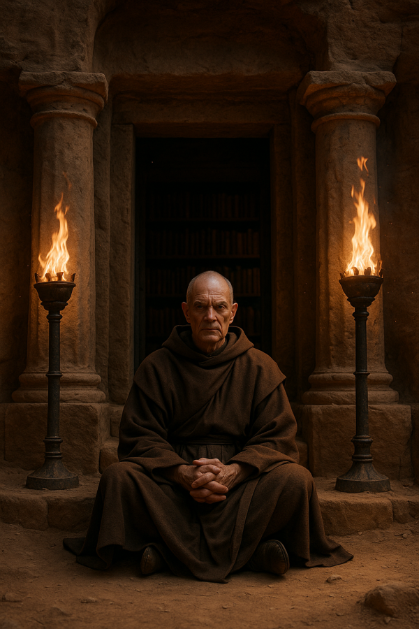 Monk At Cliff Library