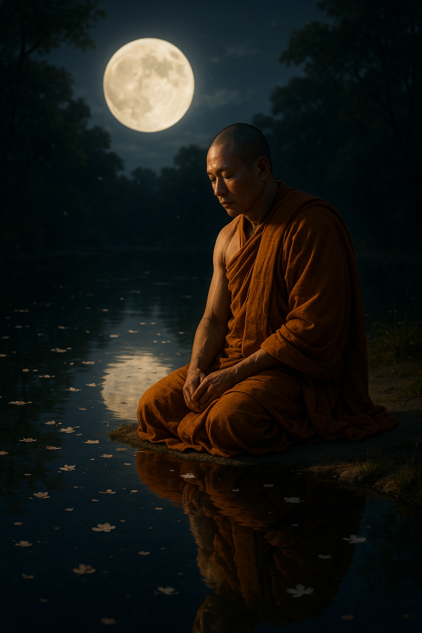 Monk By Moonlit Pond