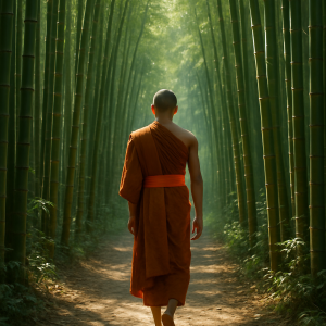 Monk In Bamboo Forest