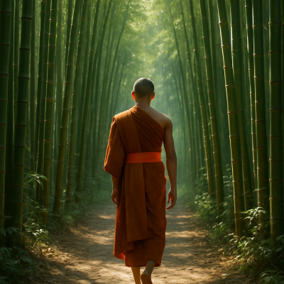 Monk in Bamboo Forest_