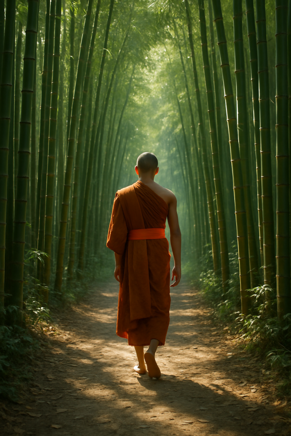 Monk In Bamboo Forest