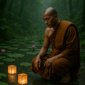 Monk By Lotus Pond